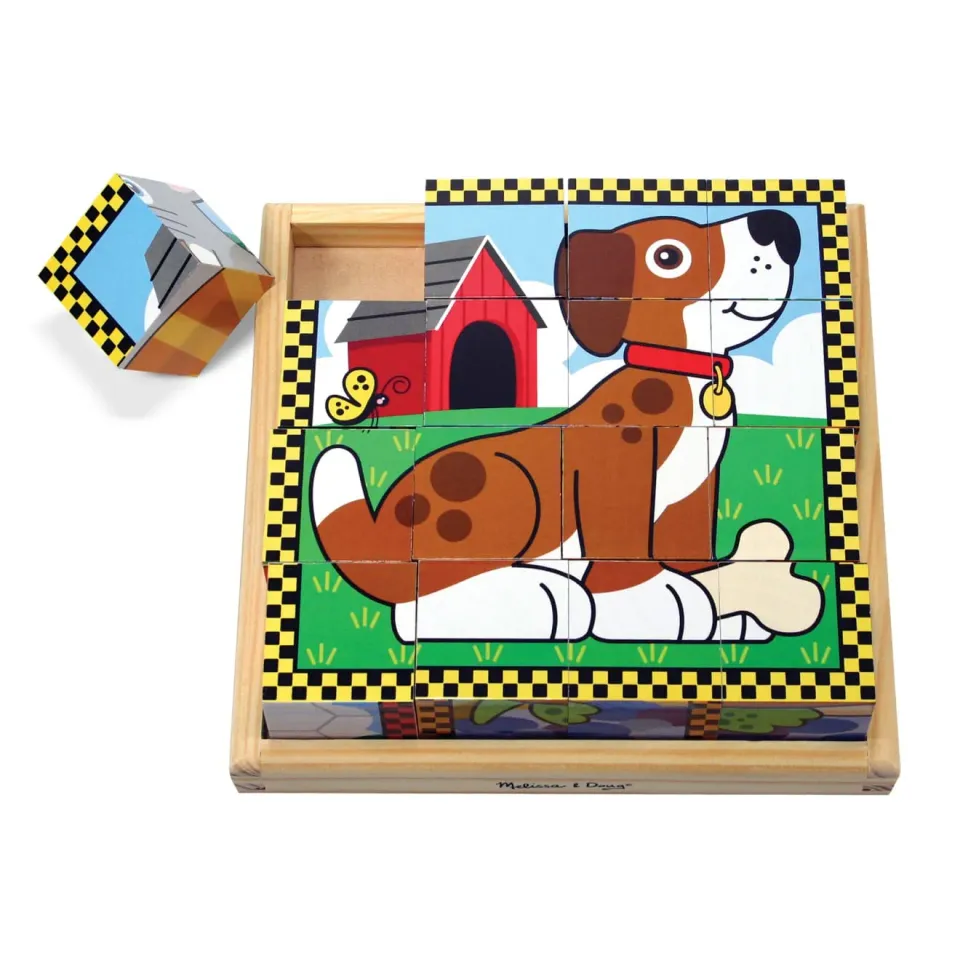 Melissa & Doug Pets Cube houten puzzel 16 blokken 6-in-1