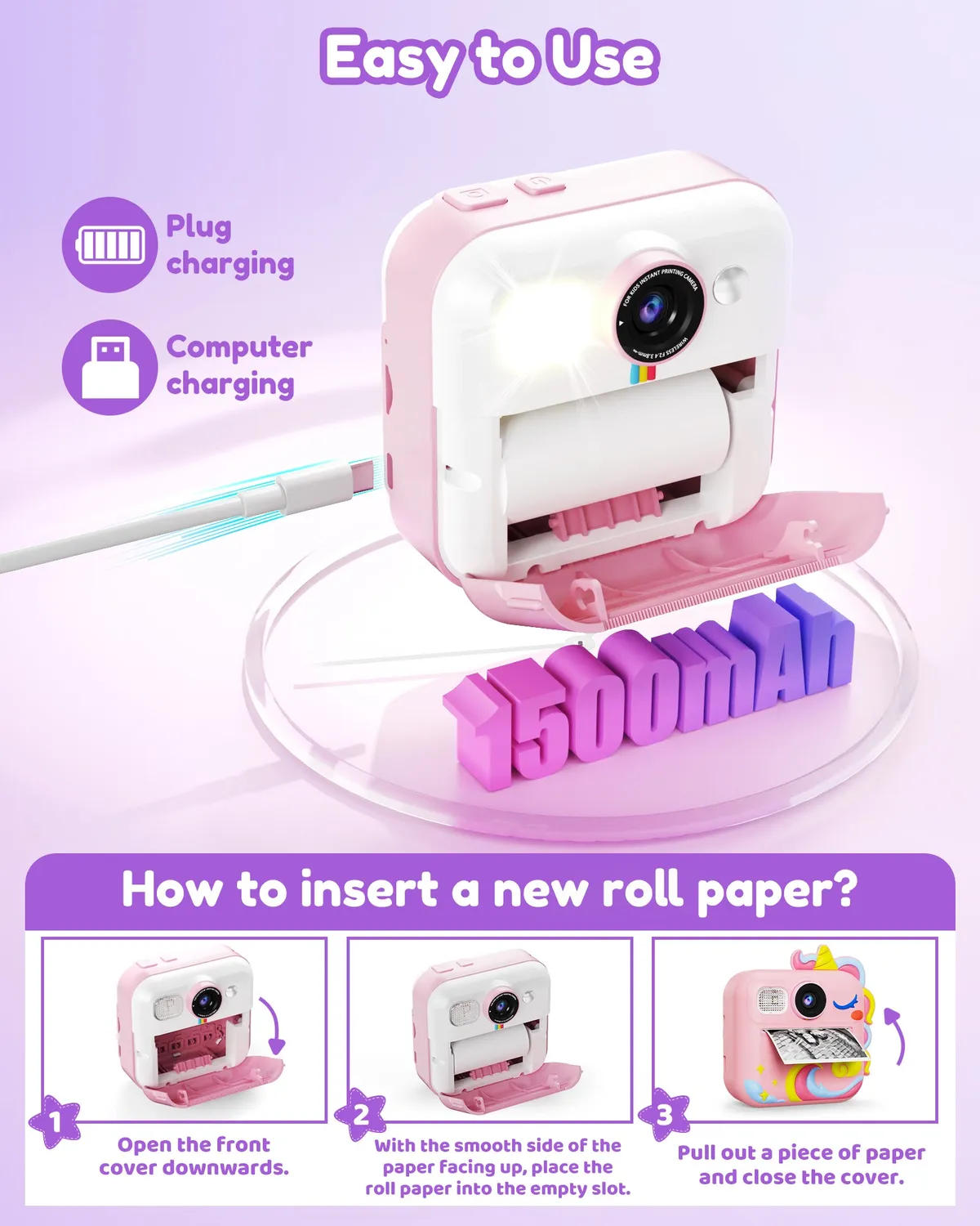 KOKODI Kids Instant Print Camera kindercamera roze