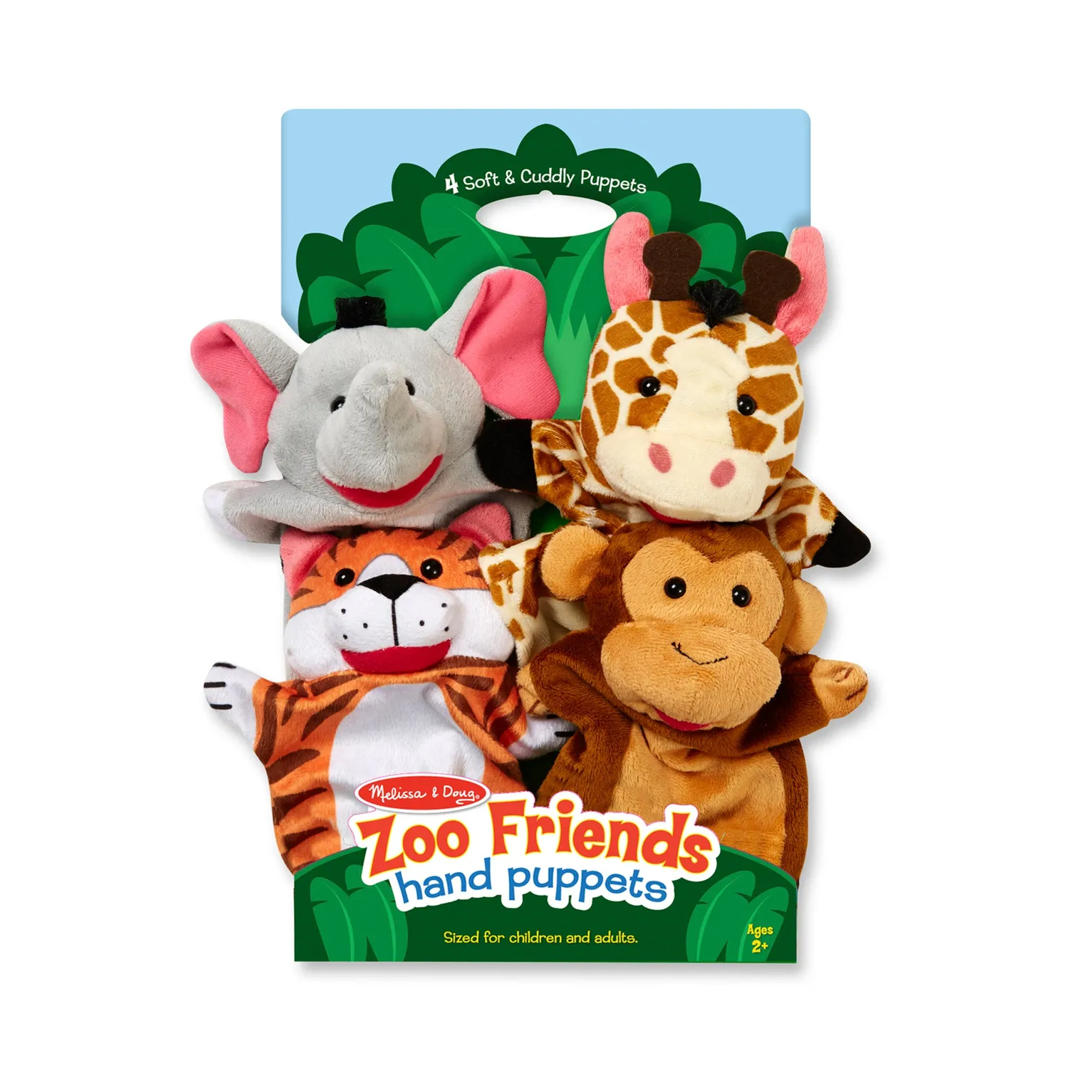 Melissa & Doug Zoo Friends handpoppen 4 stuks wasbaar