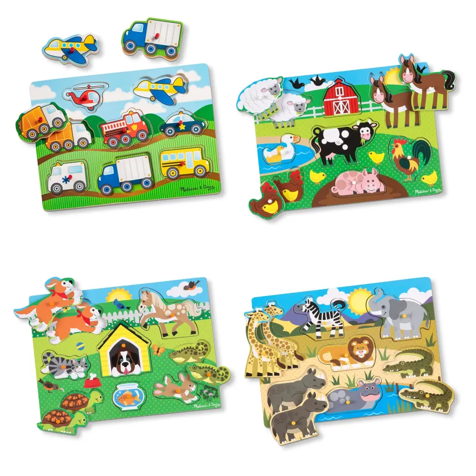 Melissa & Doug Houten Noppenpuzzel 4-pack Peuter