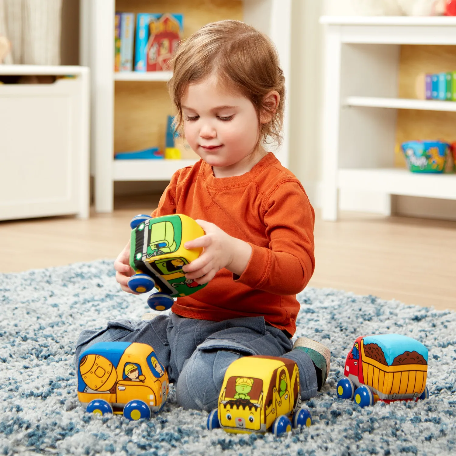 Melissa & Doug K's Kids pull-back bouwvoertuigen knuffel 4 stuks zacht