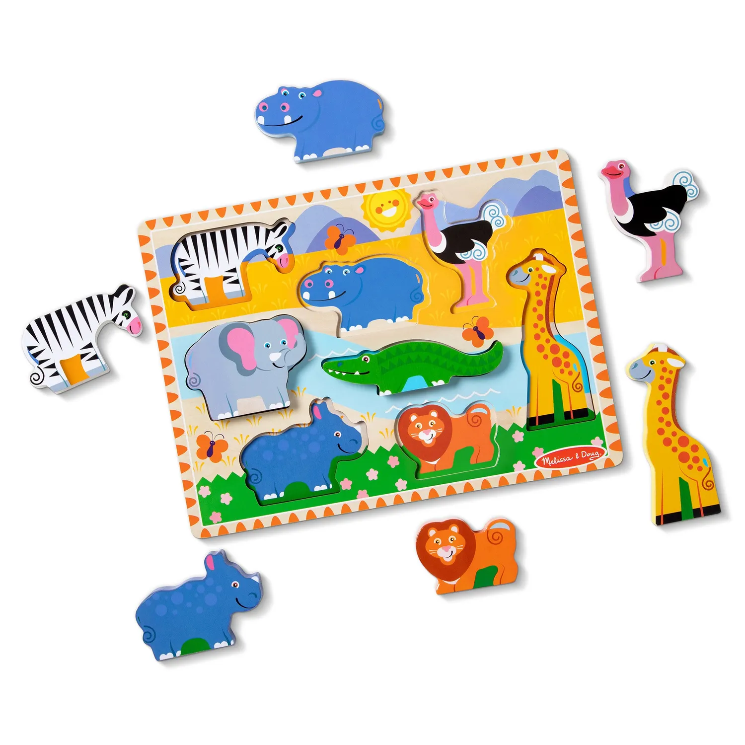 Melissa & Doug Safari chunky puzzel 8 stukjes hout dieren