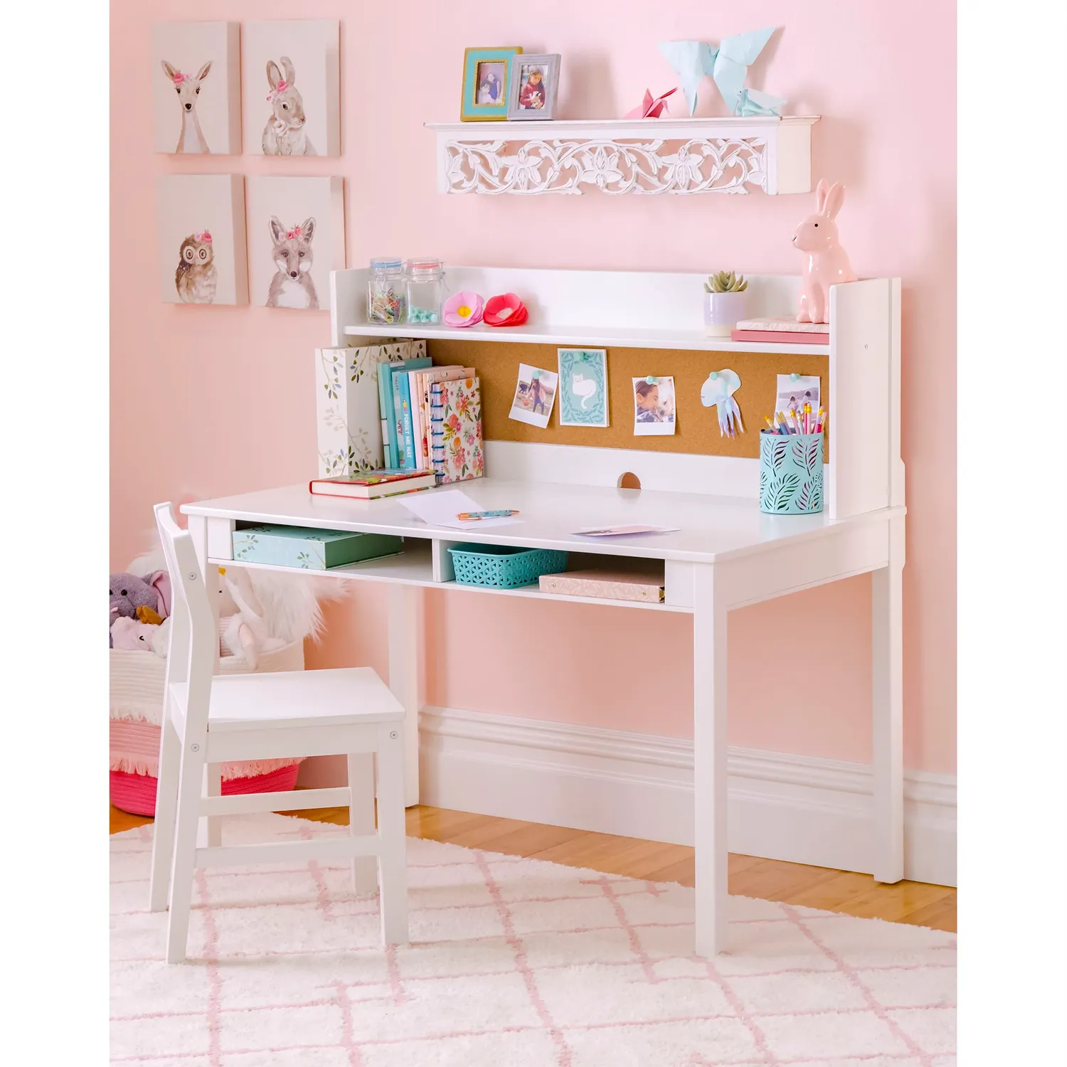 Martha Stewart Kids bureau met hutch en stoel linnenwit