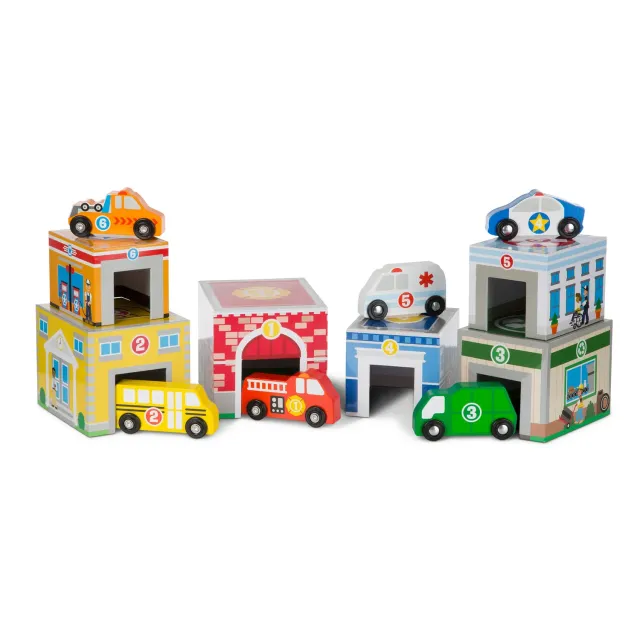 Melissa & Doug Nesting Sorting stapelblokken 6 voertuigen hout