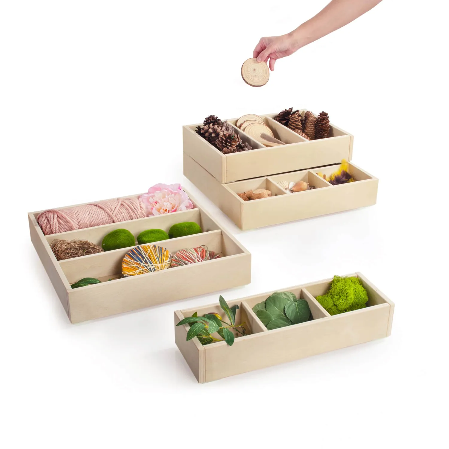 Guidecraft Loose Parts stapelbare houten trays set van 4