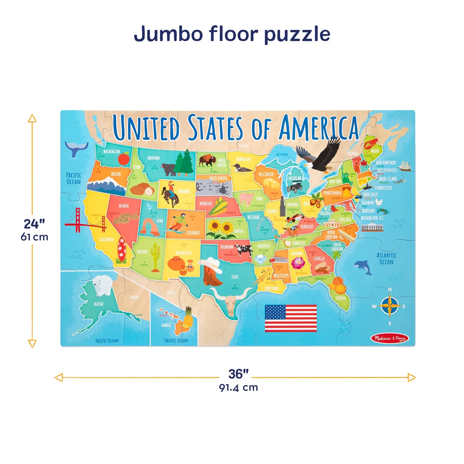 Melissa & Doug USA Map vloerpuzzel 51 stukjes 90x60 cm