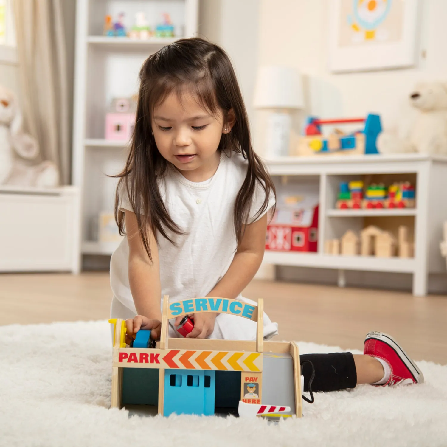 Melissa & Doug Service Station Parkeergarage houten met auto’s
