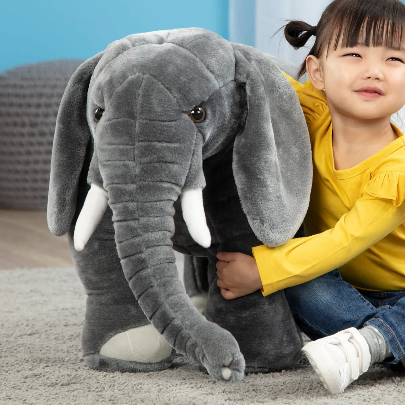 Melissa & Doug Olifant knuffel groot grijs XXL