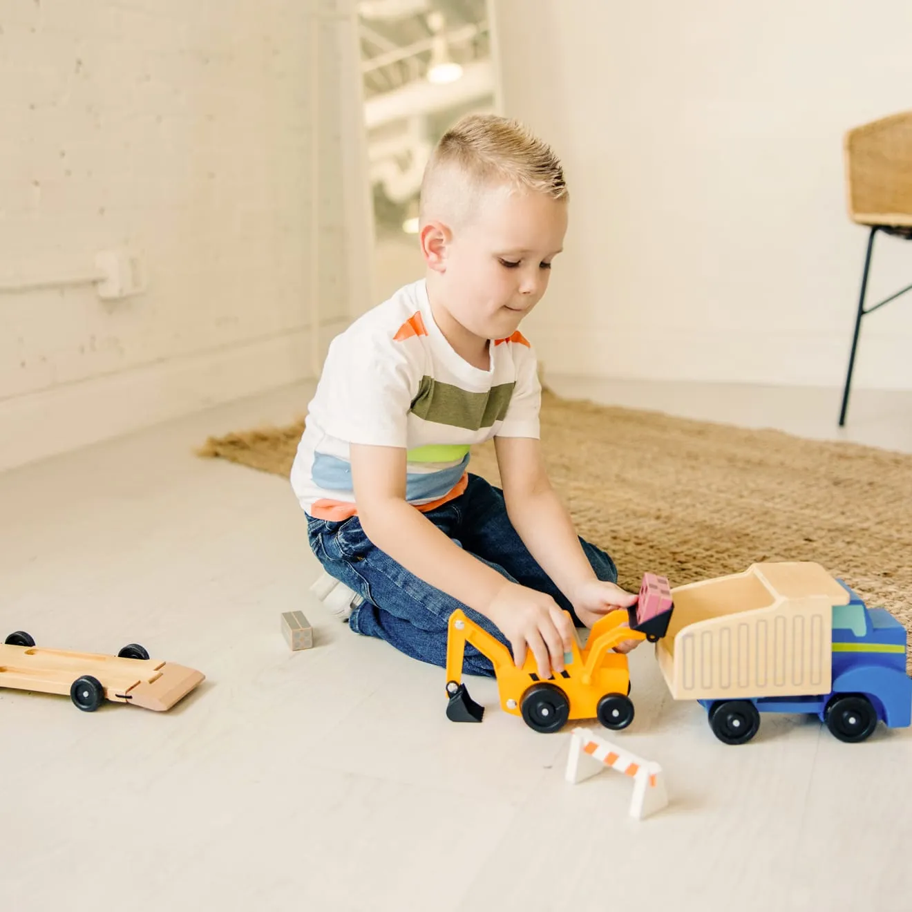 Melissa & Doug Classic Toy Dump Truck & Loader houten voertuigen 8-delig