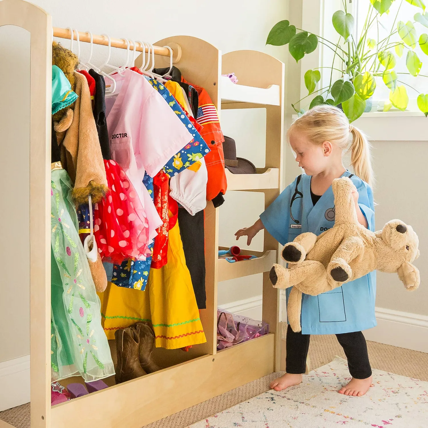 Guidecraft See and Store verkleedkast naturel hout met rek