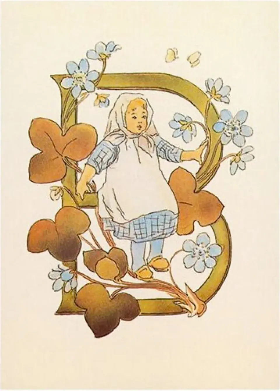 Ginger Fairy Ottilia Adelborg kaart B bloemenalfabet