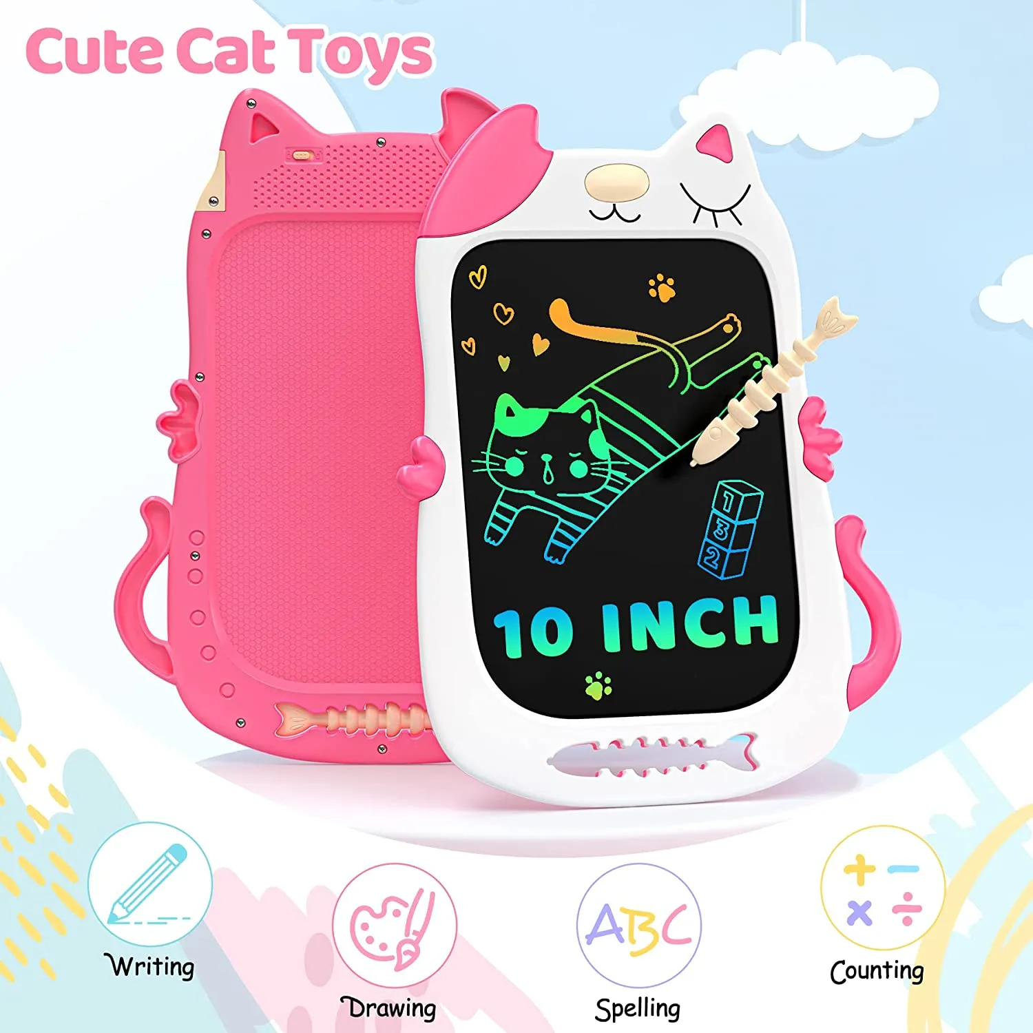 KOKODI LCD Writing Tablet Kat tekentablet 8,5 inch roze