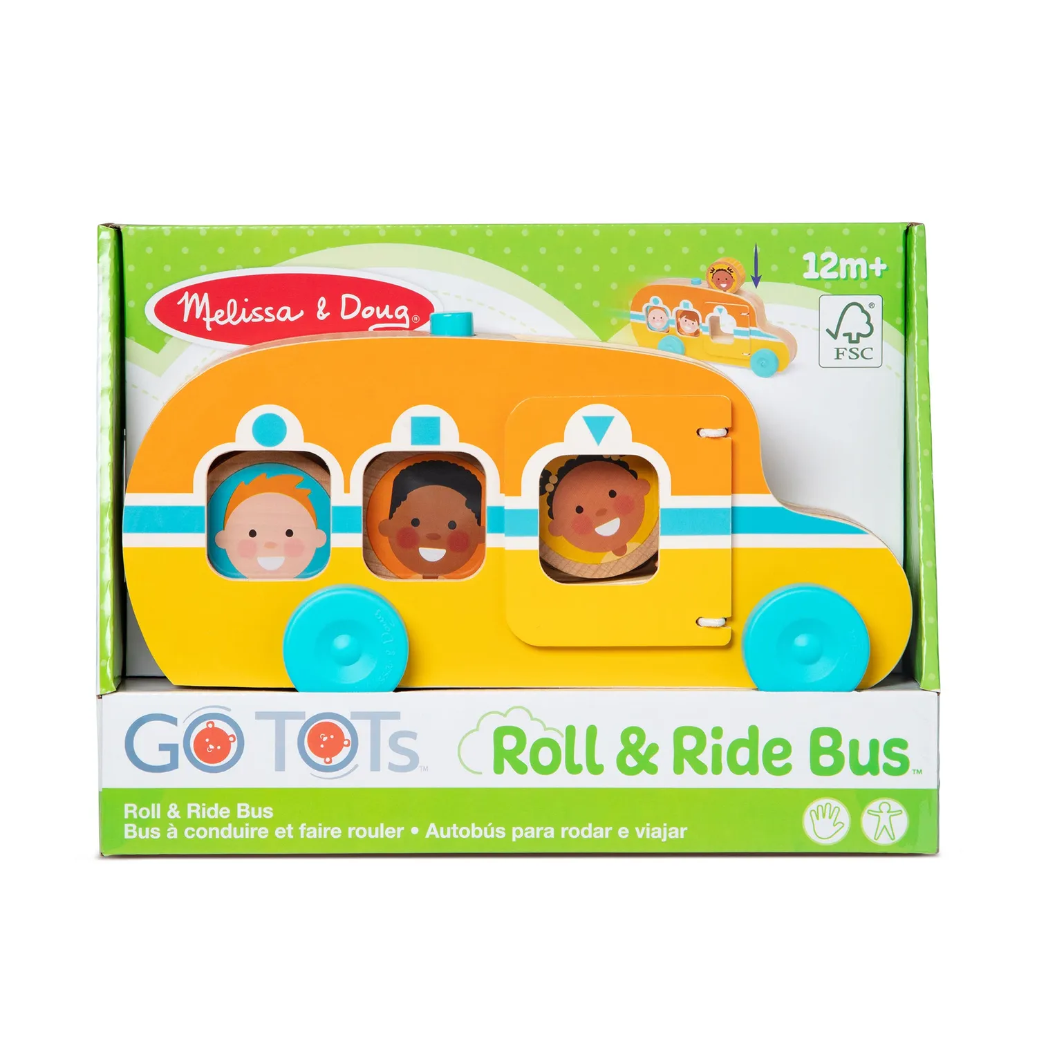 Melissa & Doug GO Tots Roll & Ride Bus houten speelgoedbus