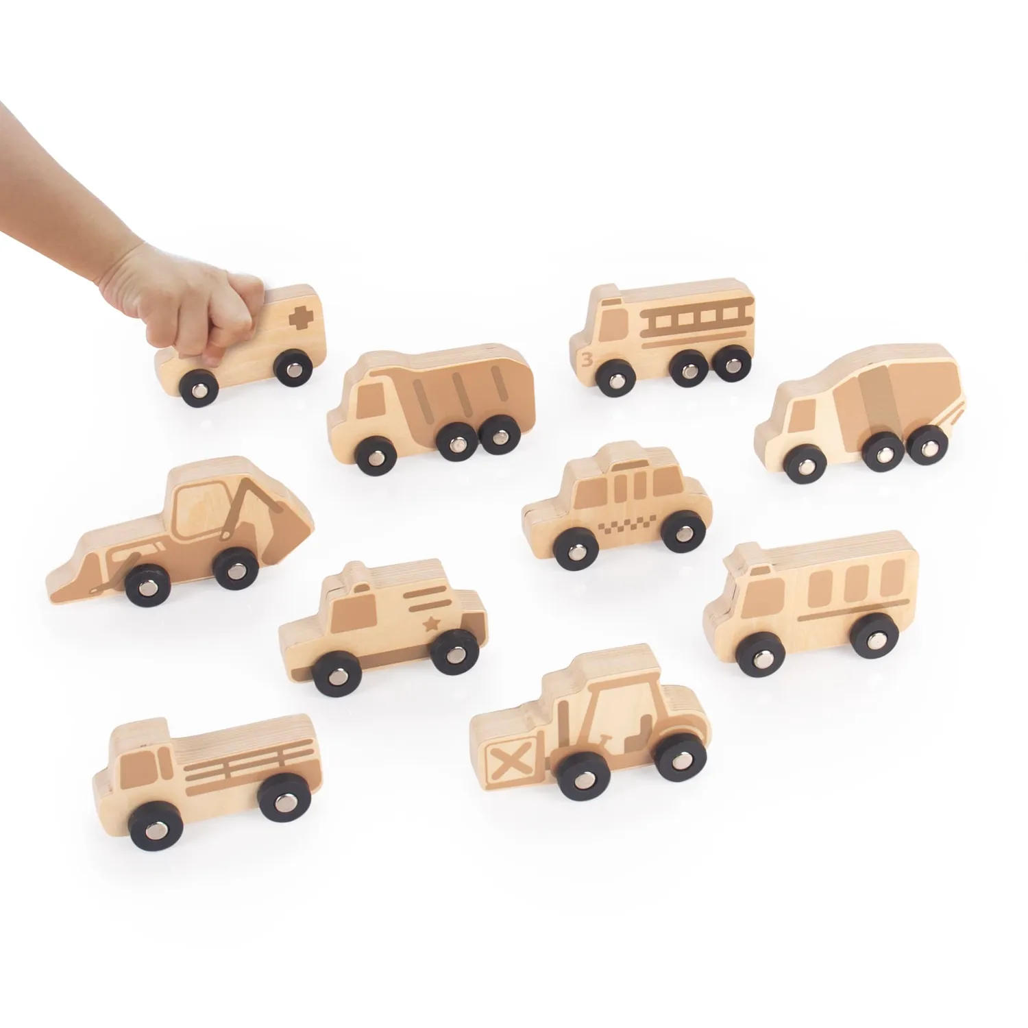 Guidecraft Mini Trucks houten voertuigen set van 10 voertuigen