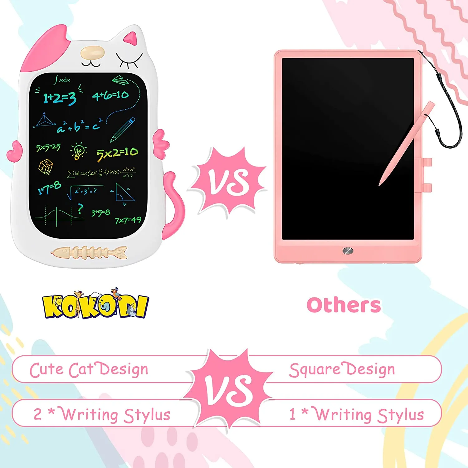 KOKODI LCD Writing Tablet Kat tekentablet 8,5 inch roze
