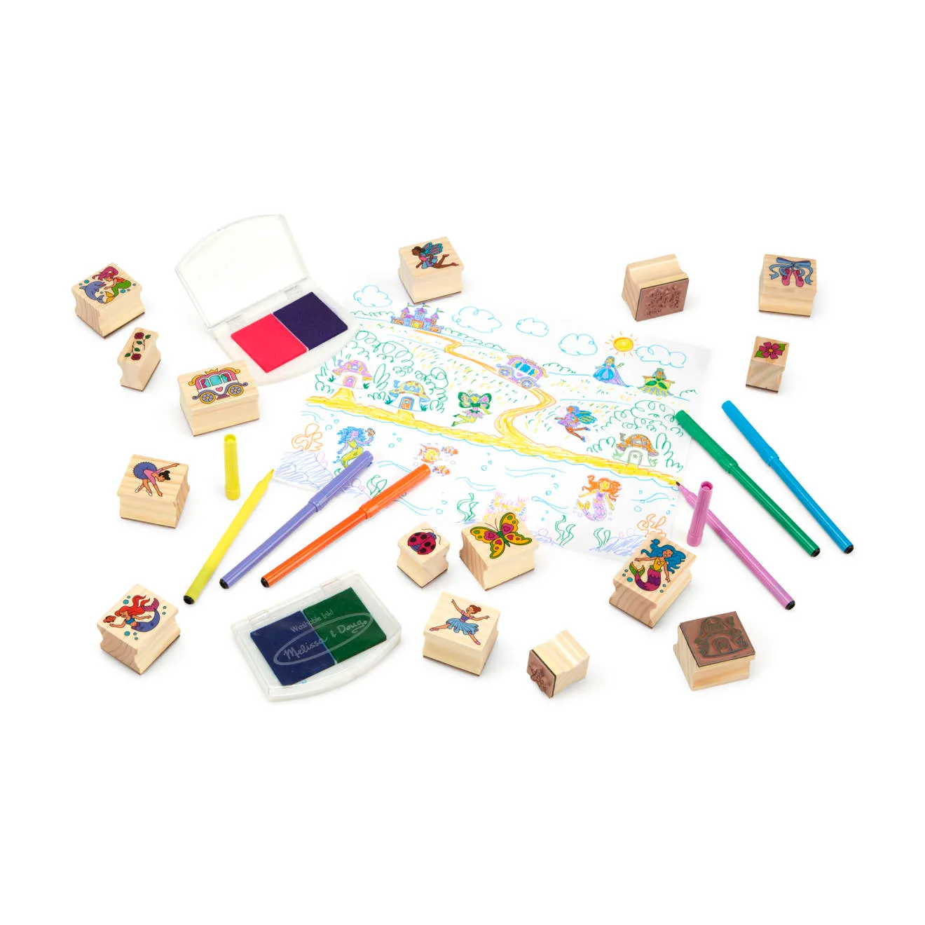 Melissa & Doug Deluxe Fairy Tale stempelset 38-delig sprookjes
