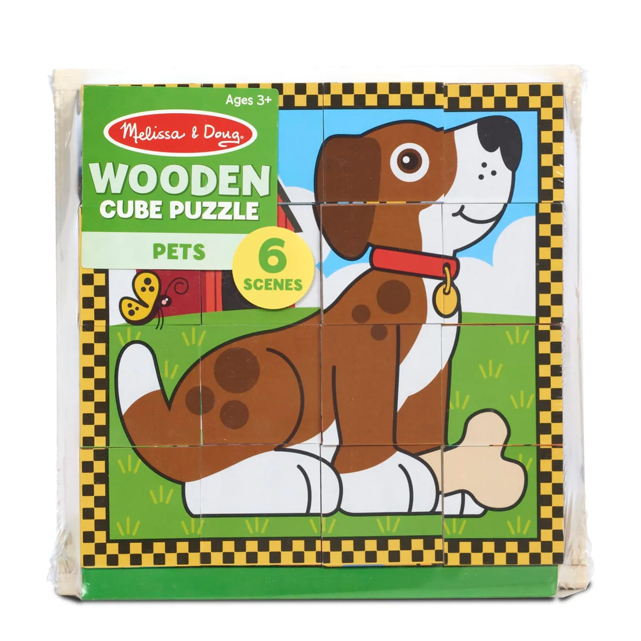 Melissa & Doug Pets Cube houten puzzel 16 blokken 6-in-1