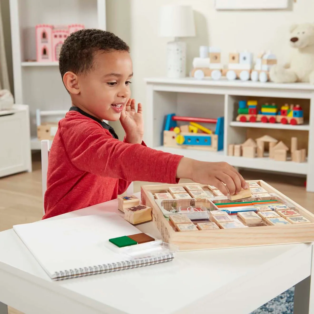 Melissa & Doug Deluxe stempelset hout dieren 38-delig