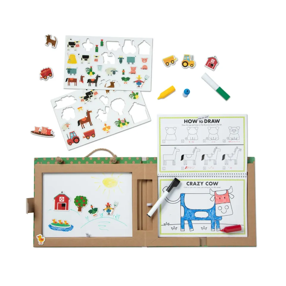 Melissa & Doug Natural Play Farm teken- en magneetkoffer 45-delig