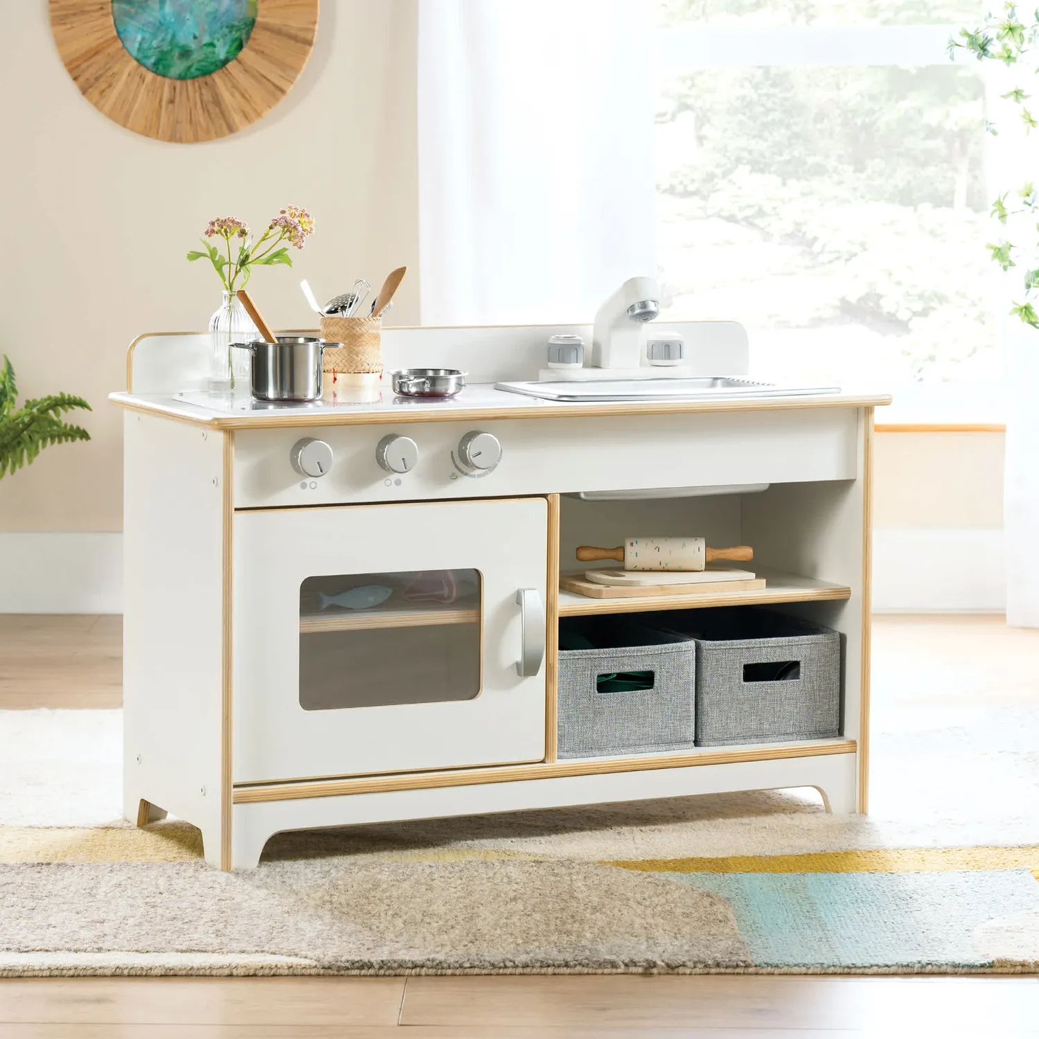 Guidecraft EdQ fornuis speelkeuken wit met spoelbak en oven