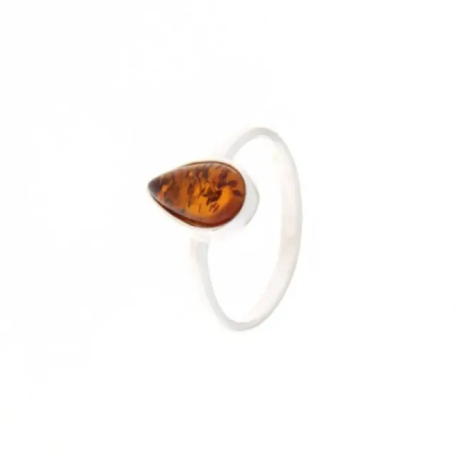 Ginger Fairy Barnsteen Ring Druppel Zilver 10x6 mm