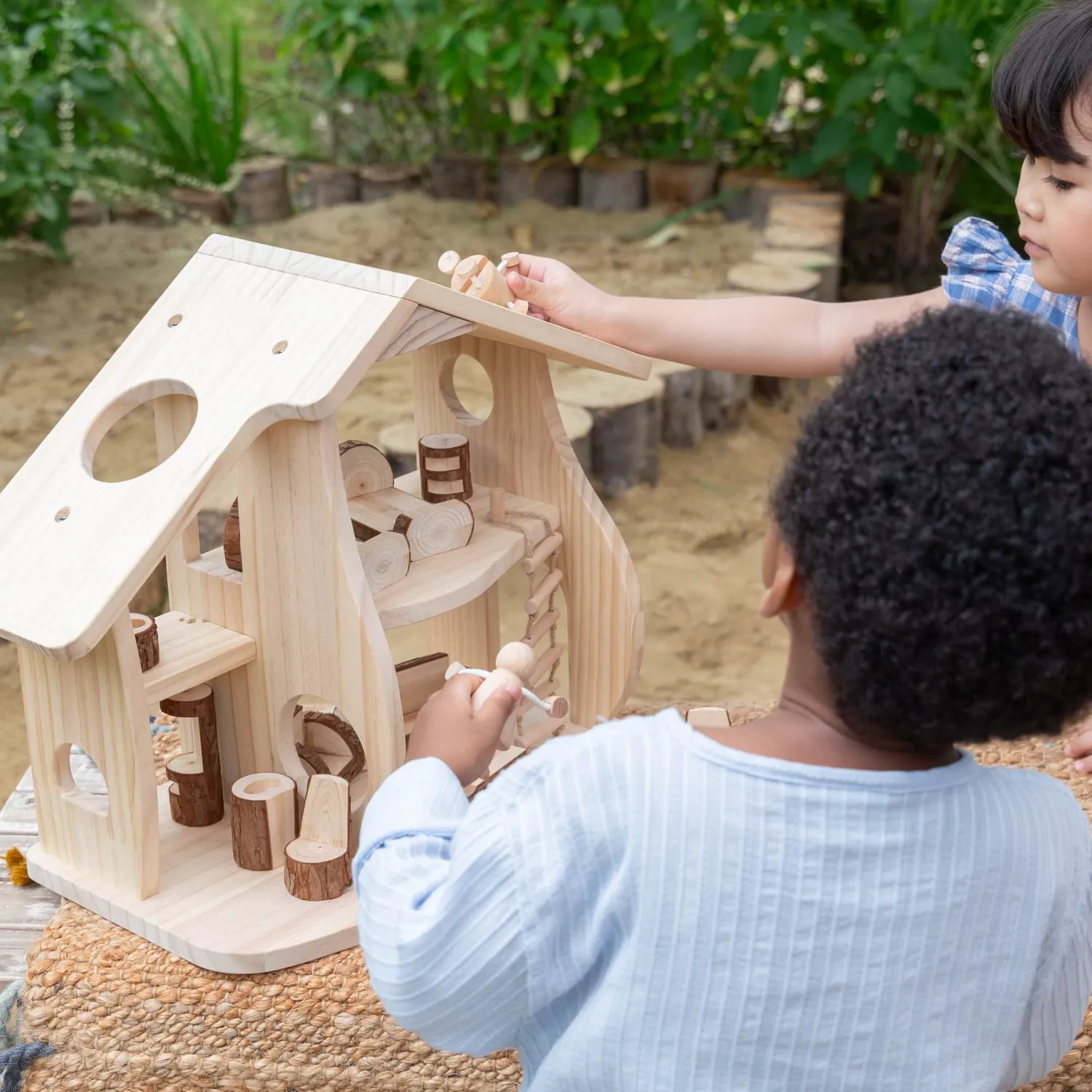 Guidecraft Woodlands poppenhuis set natuur 48 cm hout