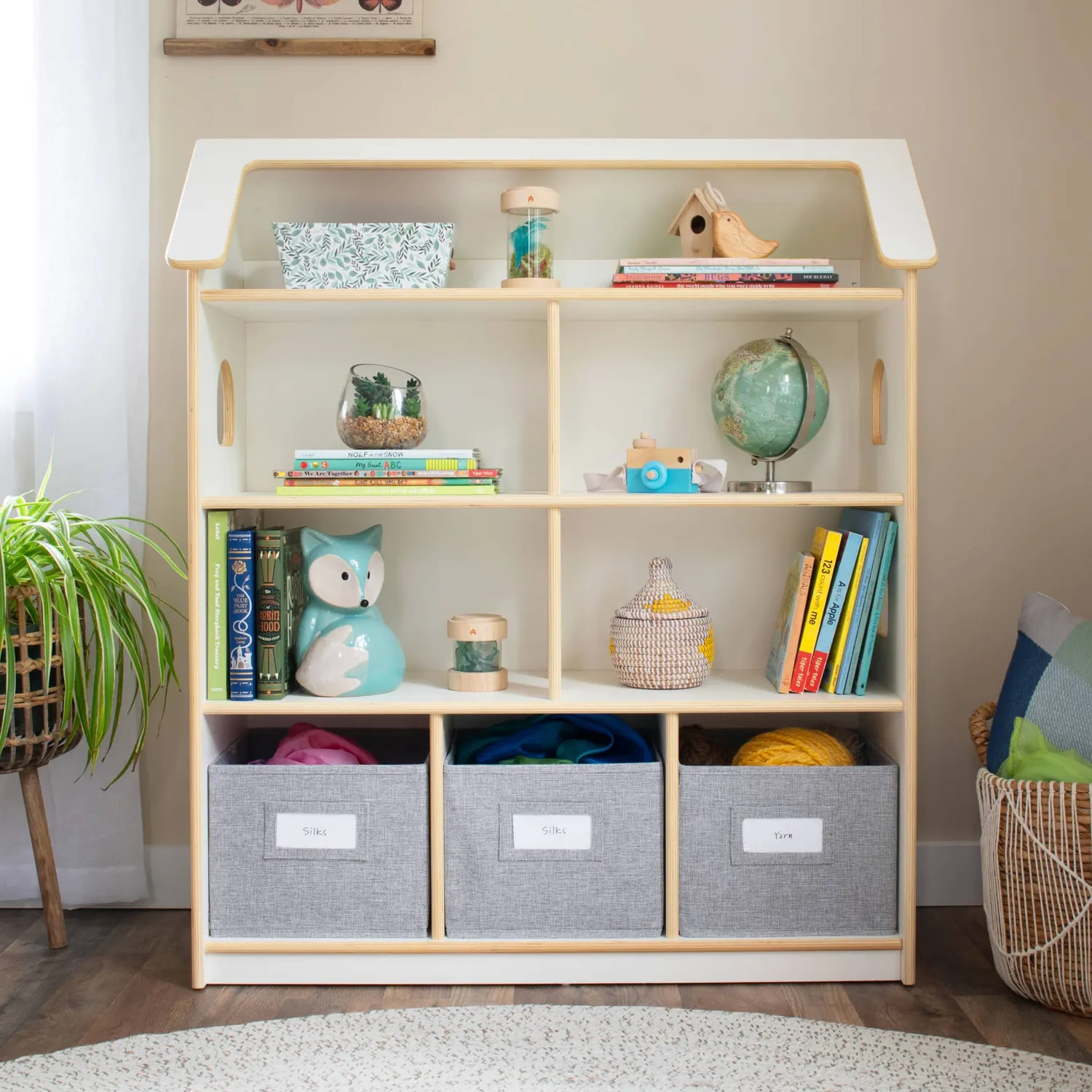 Guidecraft EdQ poppenhuis boekenkast wit met bakken