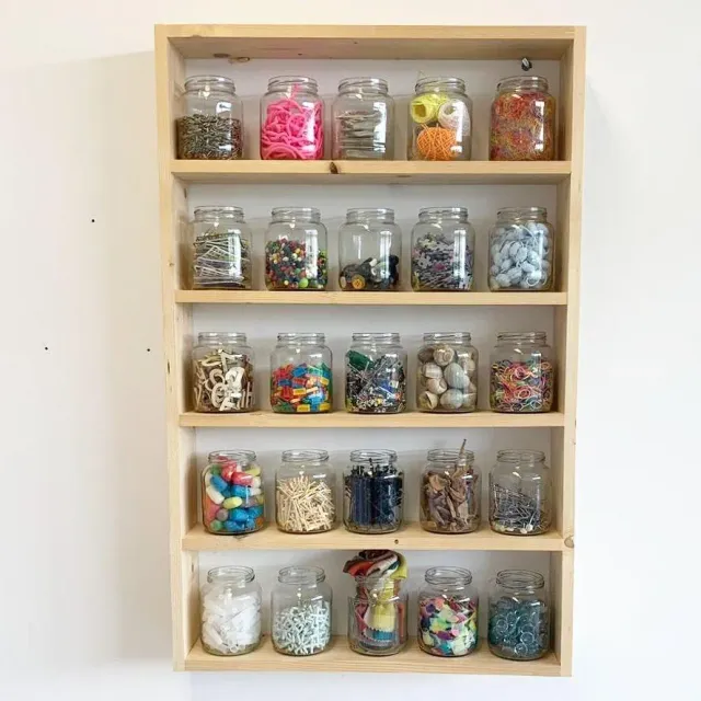 De Potjeskast + 25 Potjes Houten Kast Glazen Potjes