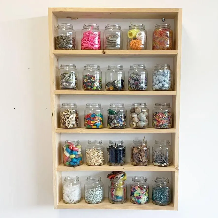 De Potjeskast + 25 Potjes Houten Kast Glazen Potjes