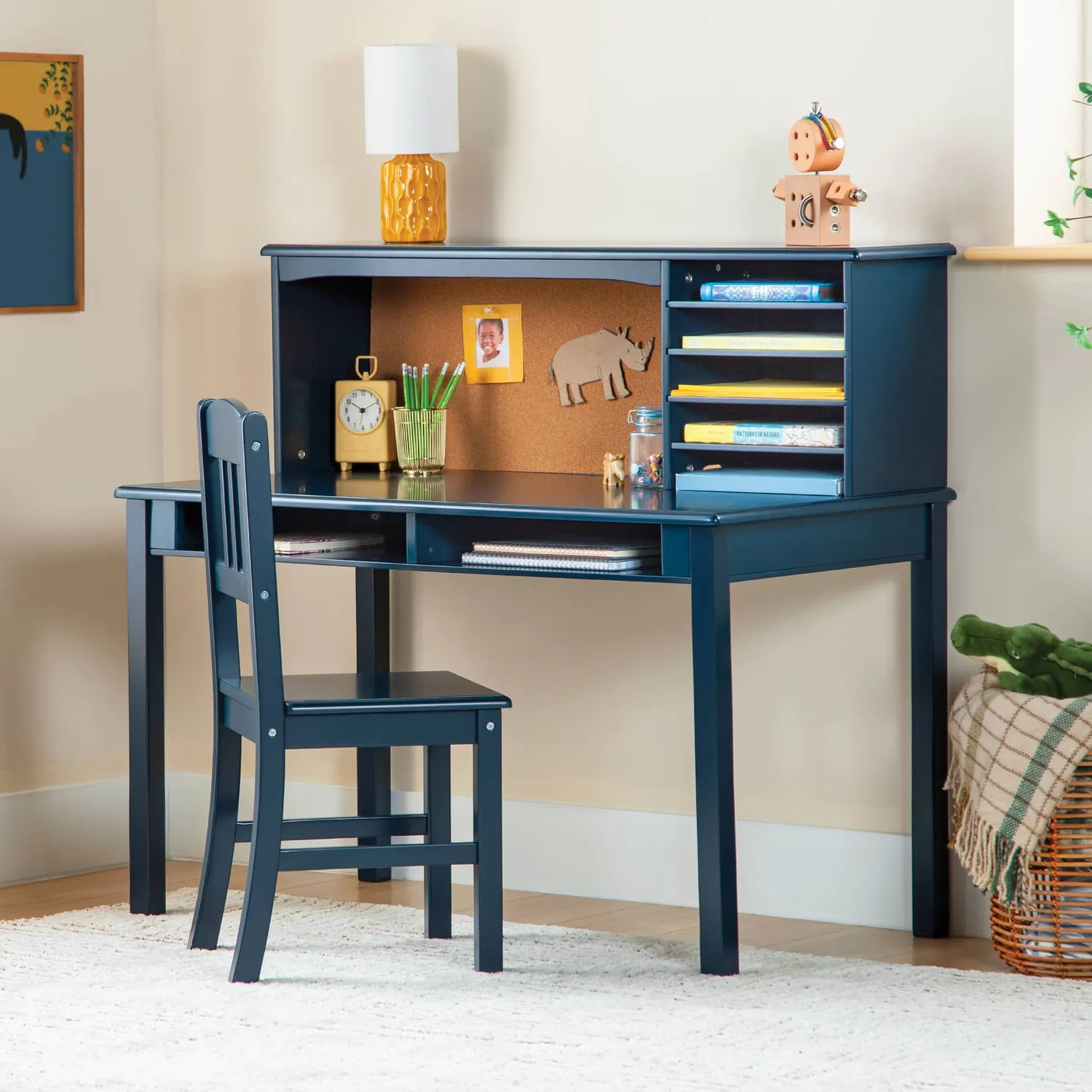Guidecraft Media Desk bureau met stoel navy hout groot werkblad