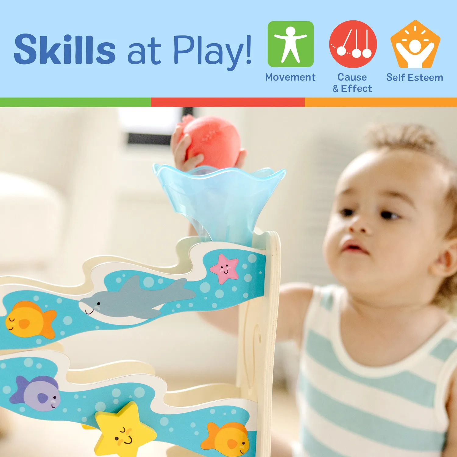 Melissa & Doug Rollables Ocean Slide houten ballenbaan 12+ maanden