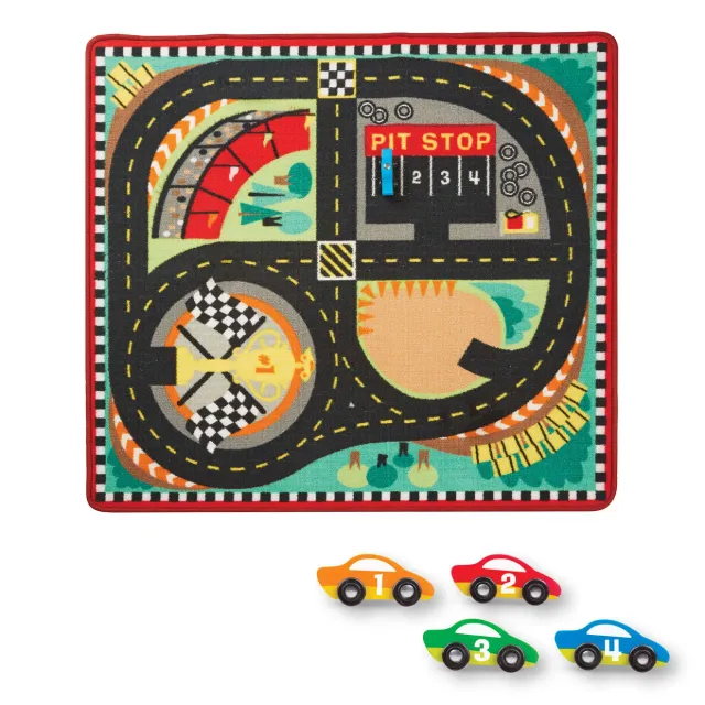 Melissa & Doug Speedway Racebaan speelkleed met 4 auto’s
