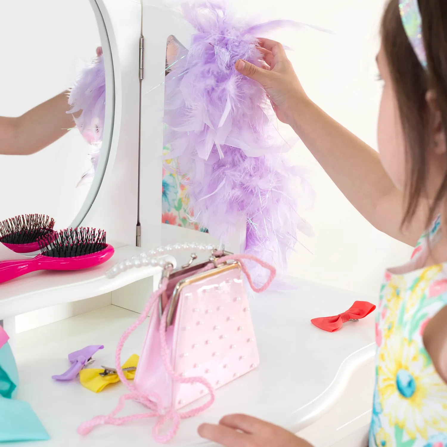 Guidecraft Kids Vanity kaptafel met kruk wit spiegel