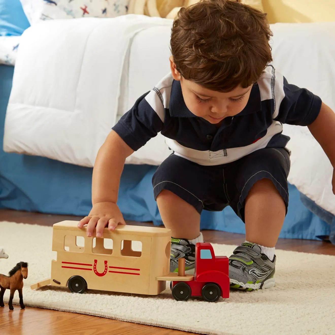 Melissa & Doug Horse Carrier houten speelset paardentrailer 2 paarden