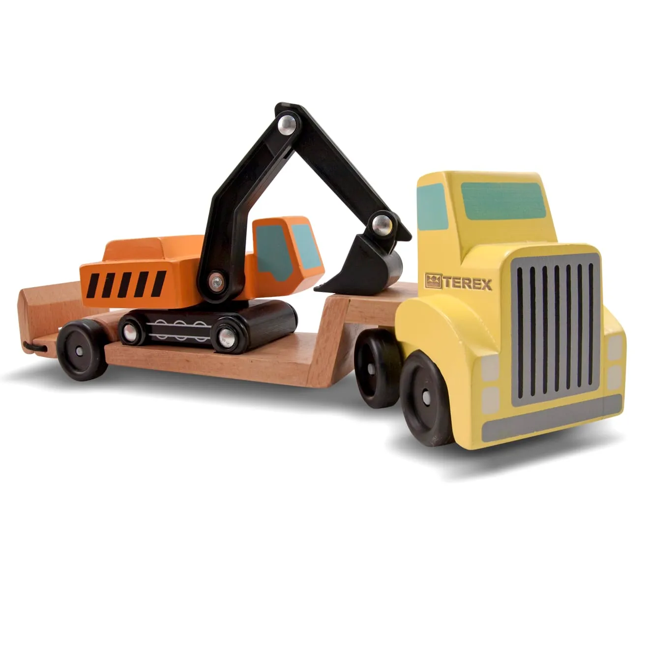 Melissa & Doug Trailer & Excavator houten voertuigen 3-delig bouwplaats