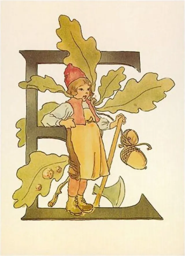 Ginger Fairy Blomsteralfabet ansichtkaart E bloemen