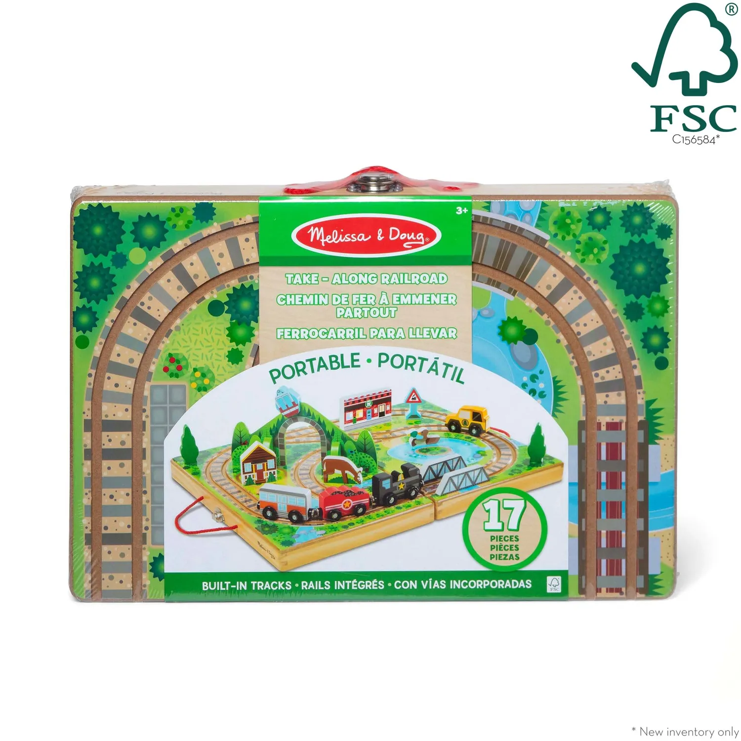 Melissa & Doug Take-Along Railroad houten treinbaan koffer