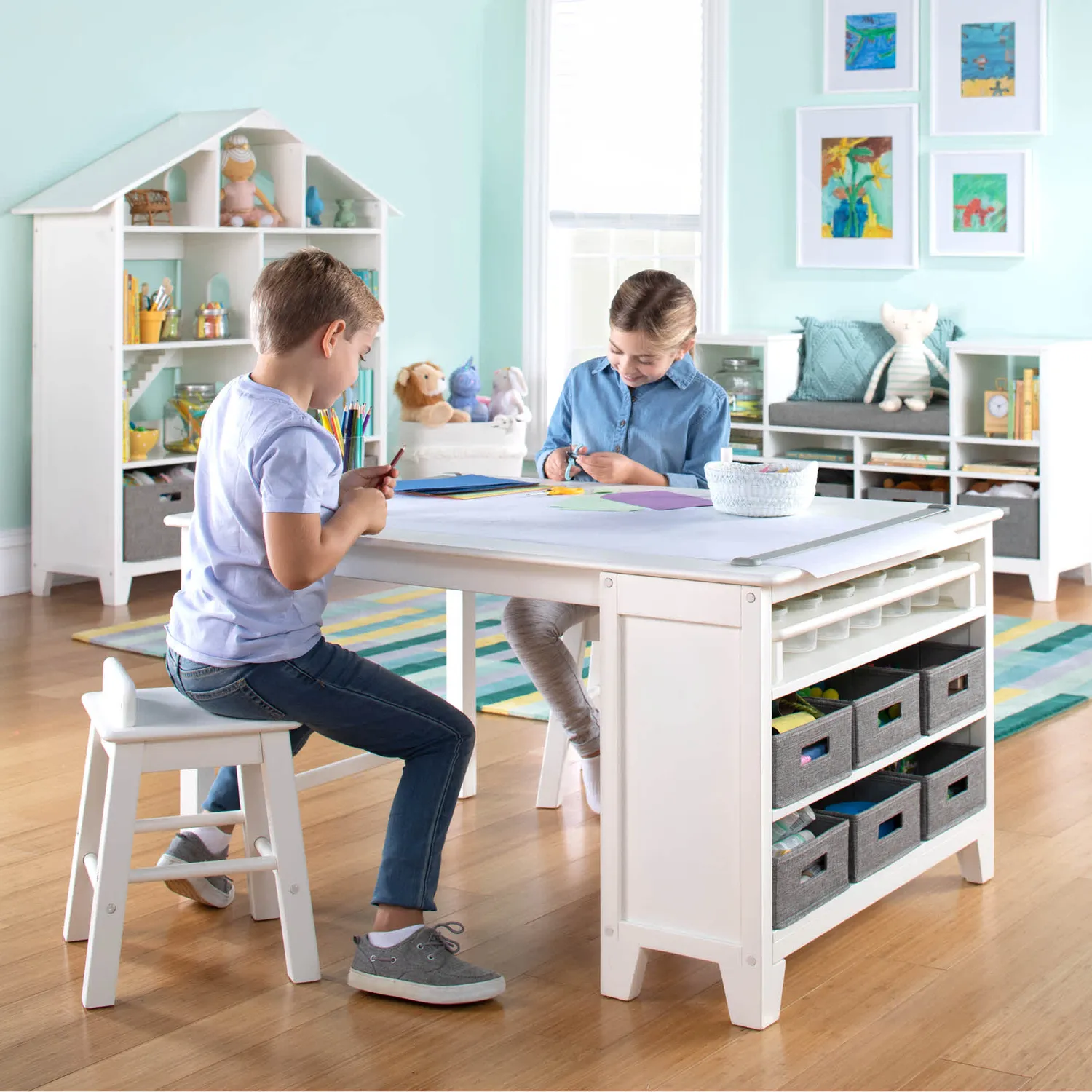 Martha Stewart Kids Knutseltafel met Krukken Linen White Papierrol