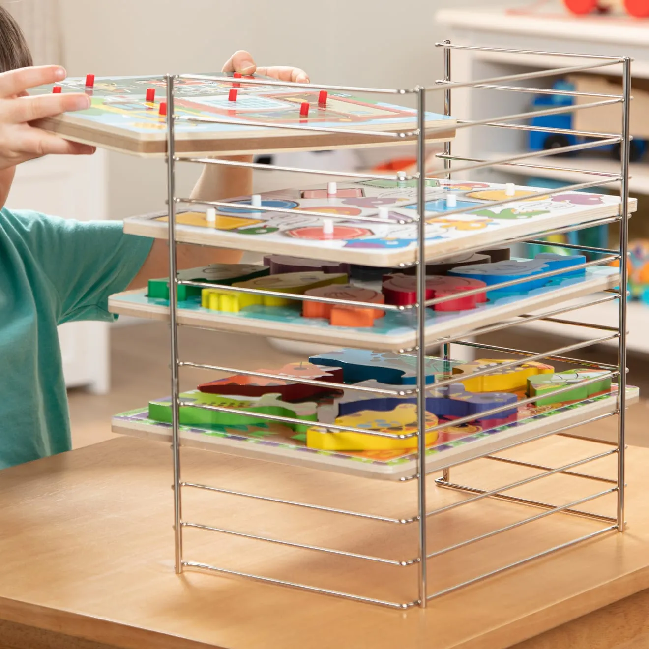 Melissa & Doug Multi-Fit Wire puzzelrek voor 12 puzzels