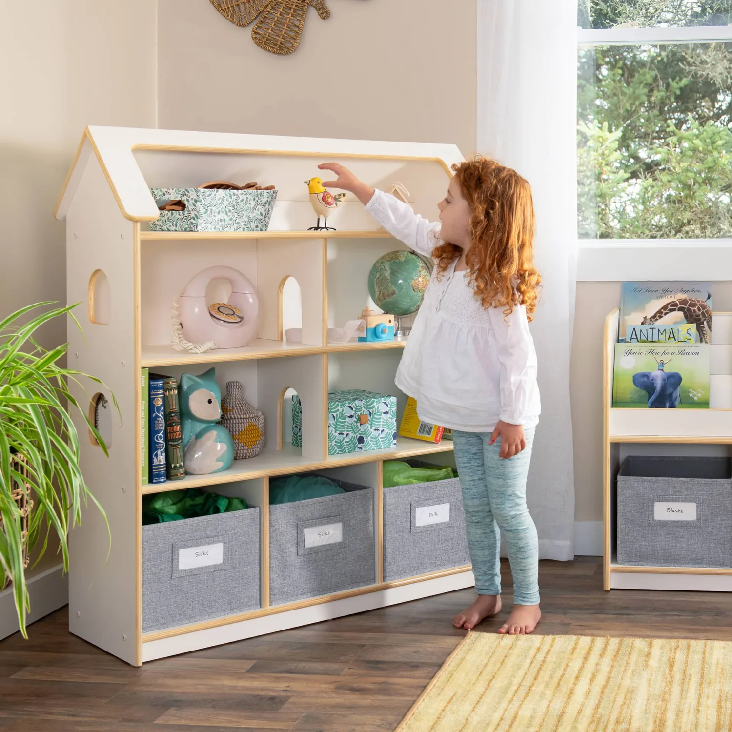 Guidecraft EdQ poppenhuis boekenkast wit met bakken