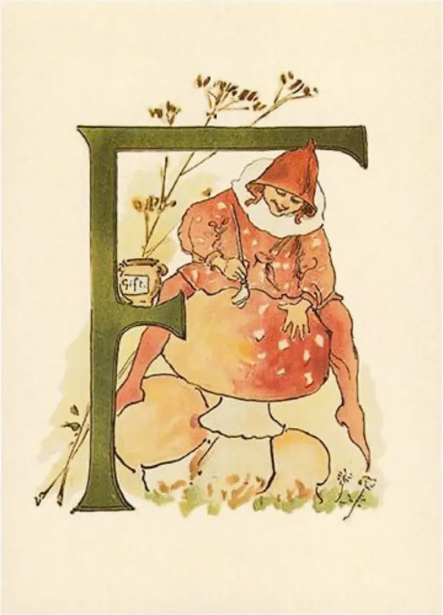 Ginger Fairy Ottilia Adelborg F kaart bloemenalfabet