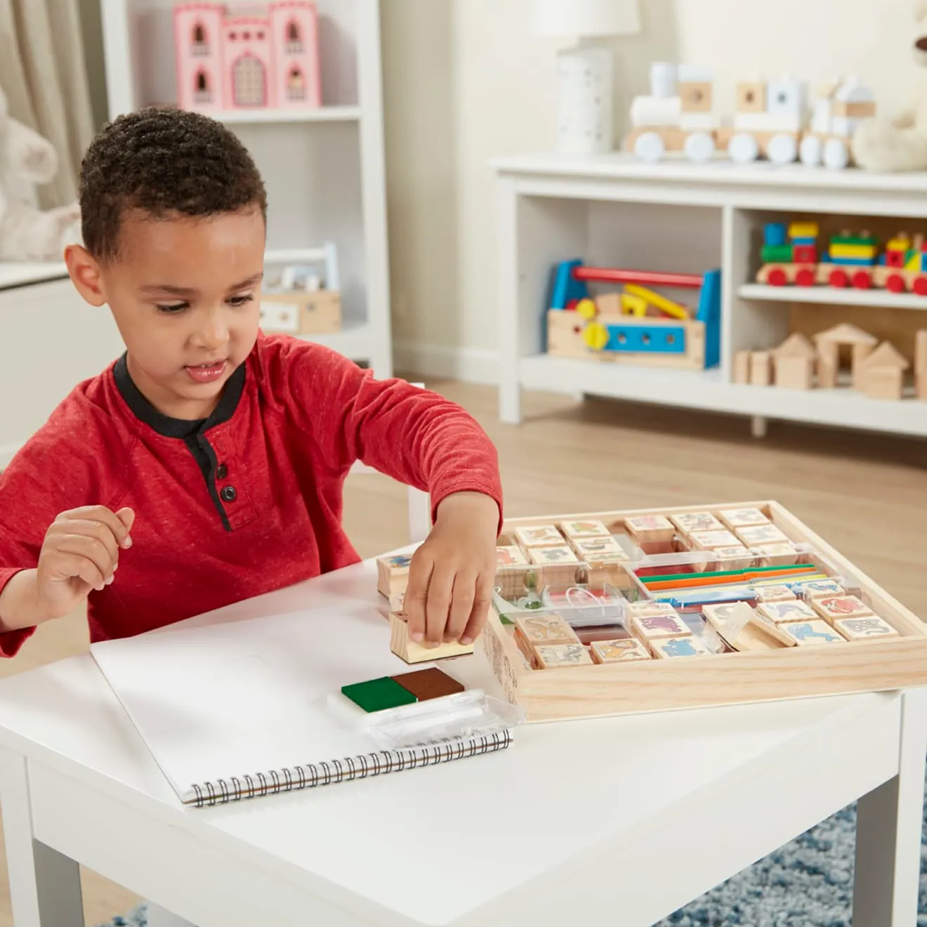Melissa & Doug Deluxe stempelset hout dieren 38-delig