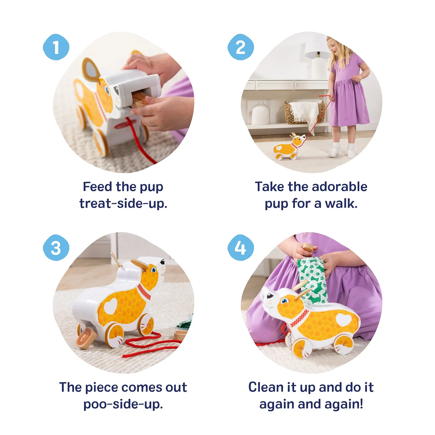 Melissa & Doug Feed Walk Poo Pup trekhond hout 18 maanden