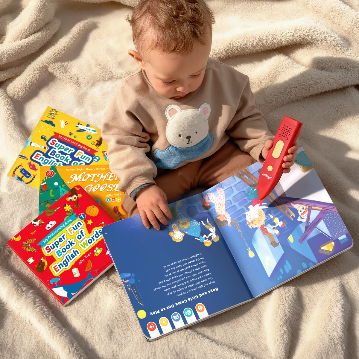 KOKODI Interactive Learning Books voorleespen oranje 4 boeken geluid