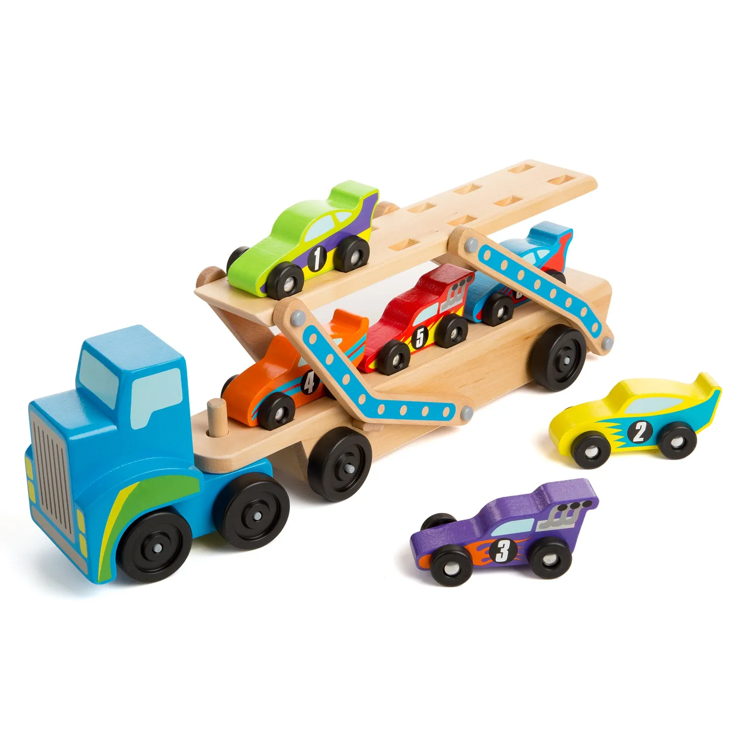 Melissa & Doug Mega Race Car Carrier autotransporter 6 autos