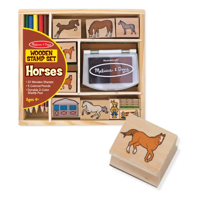 Melissa & Doug Houten Stempelset Paarden met inktpad