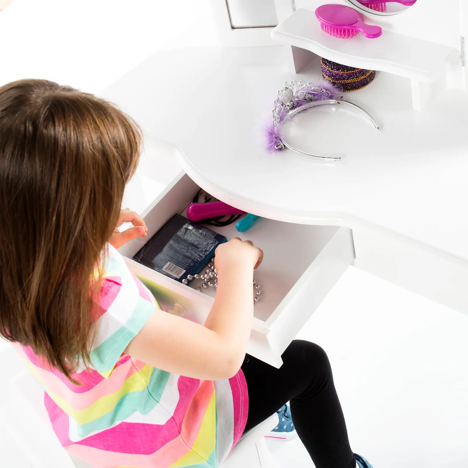 Guidecraft Kids Vanity kaptafel met kruk wit spiegel