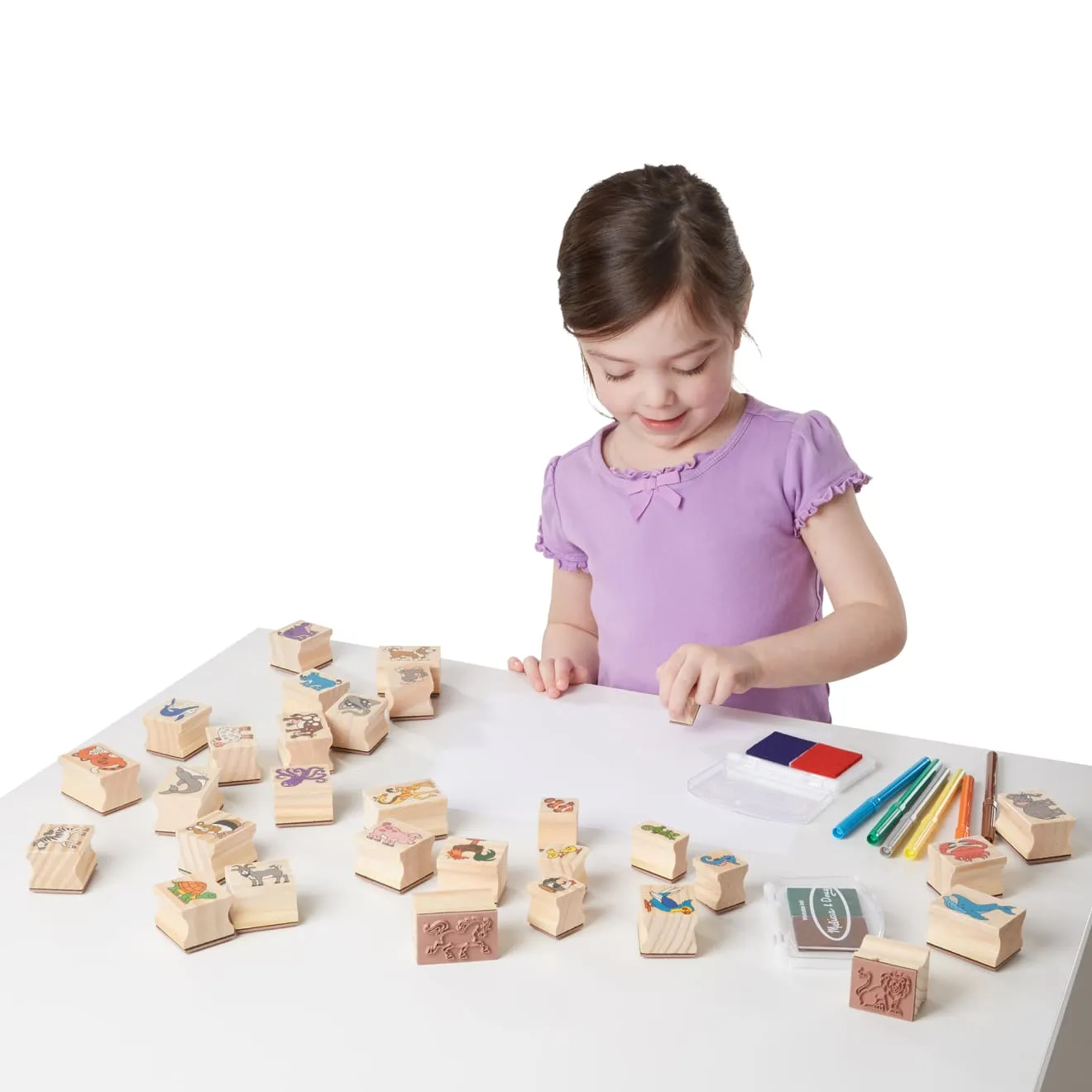 Melissa & Doug Deluxe stempelset hout dieren 38-delig