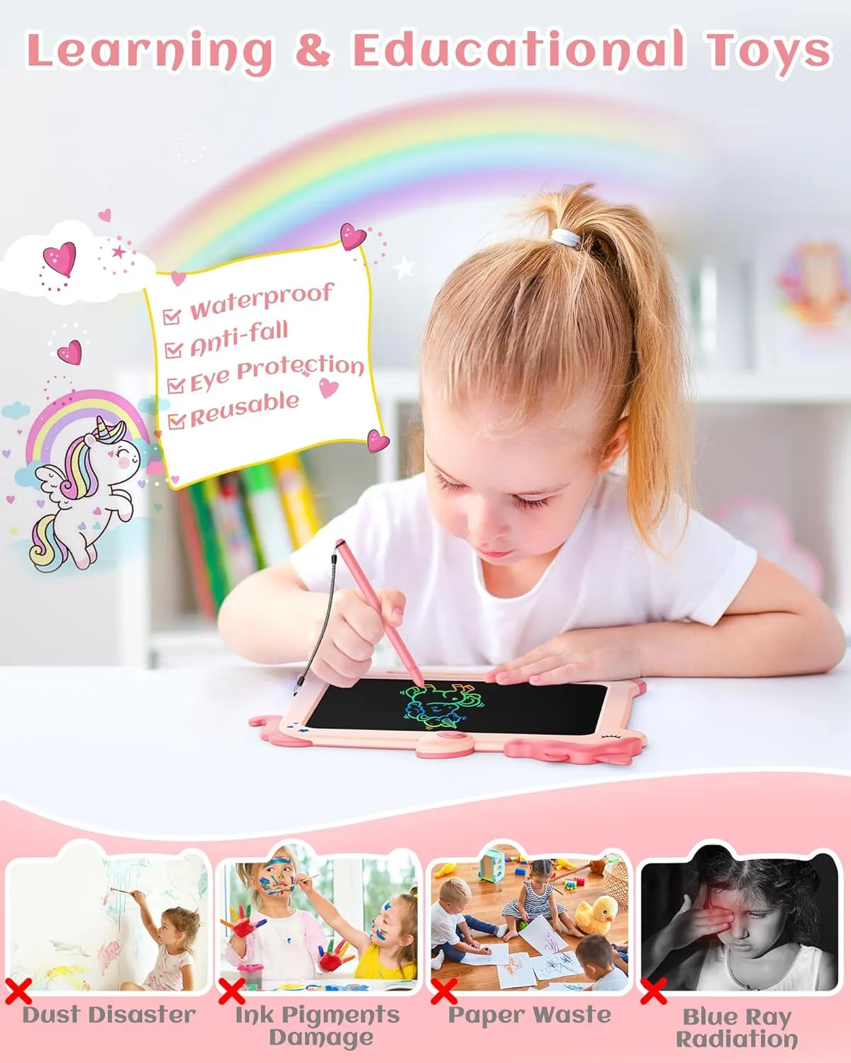 KOKODI Unicorn LCD tekentablet 8.5 inch roze eenhoorn