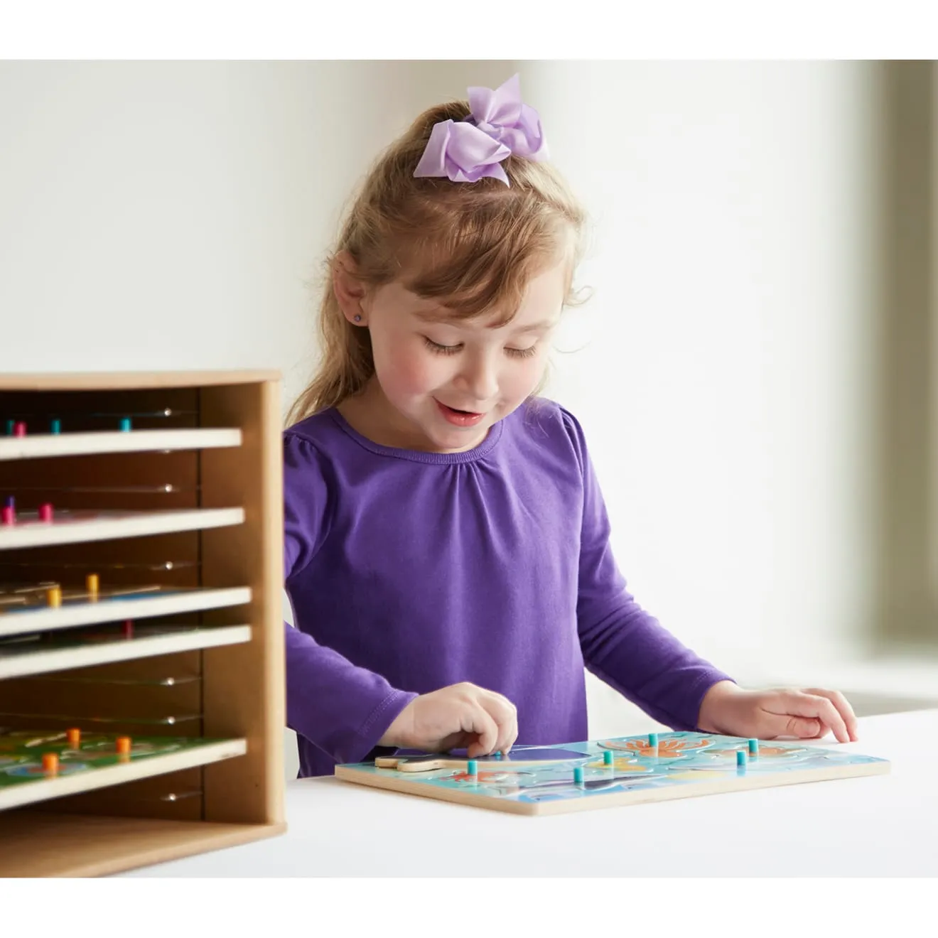 Melissa & Doug Natural Wood Puzzle Case puzzelkoffer hout 12 vakken